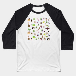 Colorful wine and grapes pattern Baseball T-Shirt